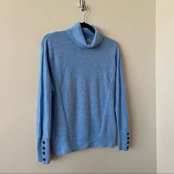 Anthropologie-Moth Robin Eggs Blue Marled Turtleneck Sweater (Size:Small) - Picture 5 of 12